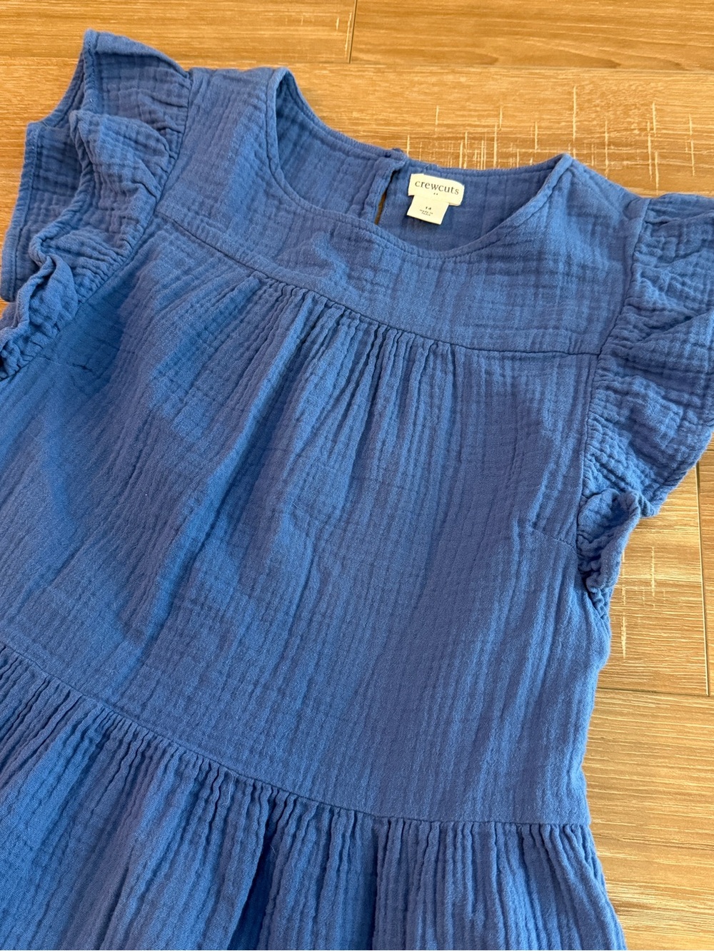 Crewcuts Girls Periwinkle Size 14 Gauze Ruffled Sleeve Dress
